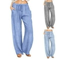 thumbnail image 7 of gakvbuo Cotton Linen Pants For Women Casual Drawstring Elastic Waist Long Pants Straigh Wide Leg Pants Trousers Solid Color Slacks Womens Sweatpants, 7 of 7