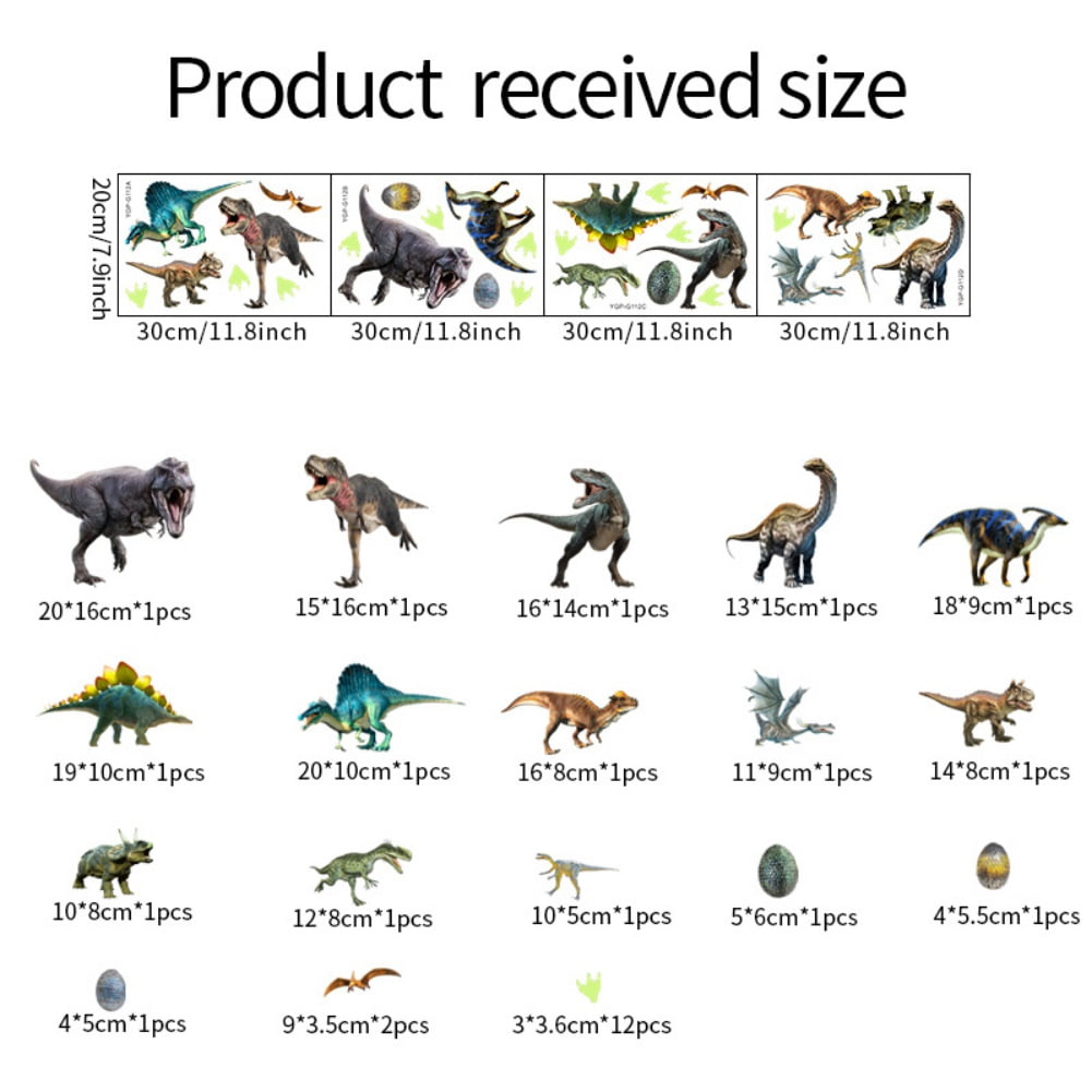 Glow in The Dark Dinosaur Wall Decals,Glowing Stickers for Ceiling,Boys Bedroom Decoration,Large Luminous Removable Dinosaur Wall Decor for Nursery,Kids Birthday Gift