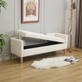 thumbnail image 2 of 65" Storage Ottoman Bench, End of Bed Bench with Armrests, Backrests and Two Pillows, Upholstered Corduroy Bedroom Bench with Solid Wood Legs, Ivory, 2 of 7