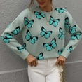 thumbnail image 6 of Herrnalise Women's Knitted Crop Tops Fashion Long Sleeves Round Neck Butterfly Print Loose Tops Blouse Knitted Sweater Pullover Jumper Sweaters, 6 of 6