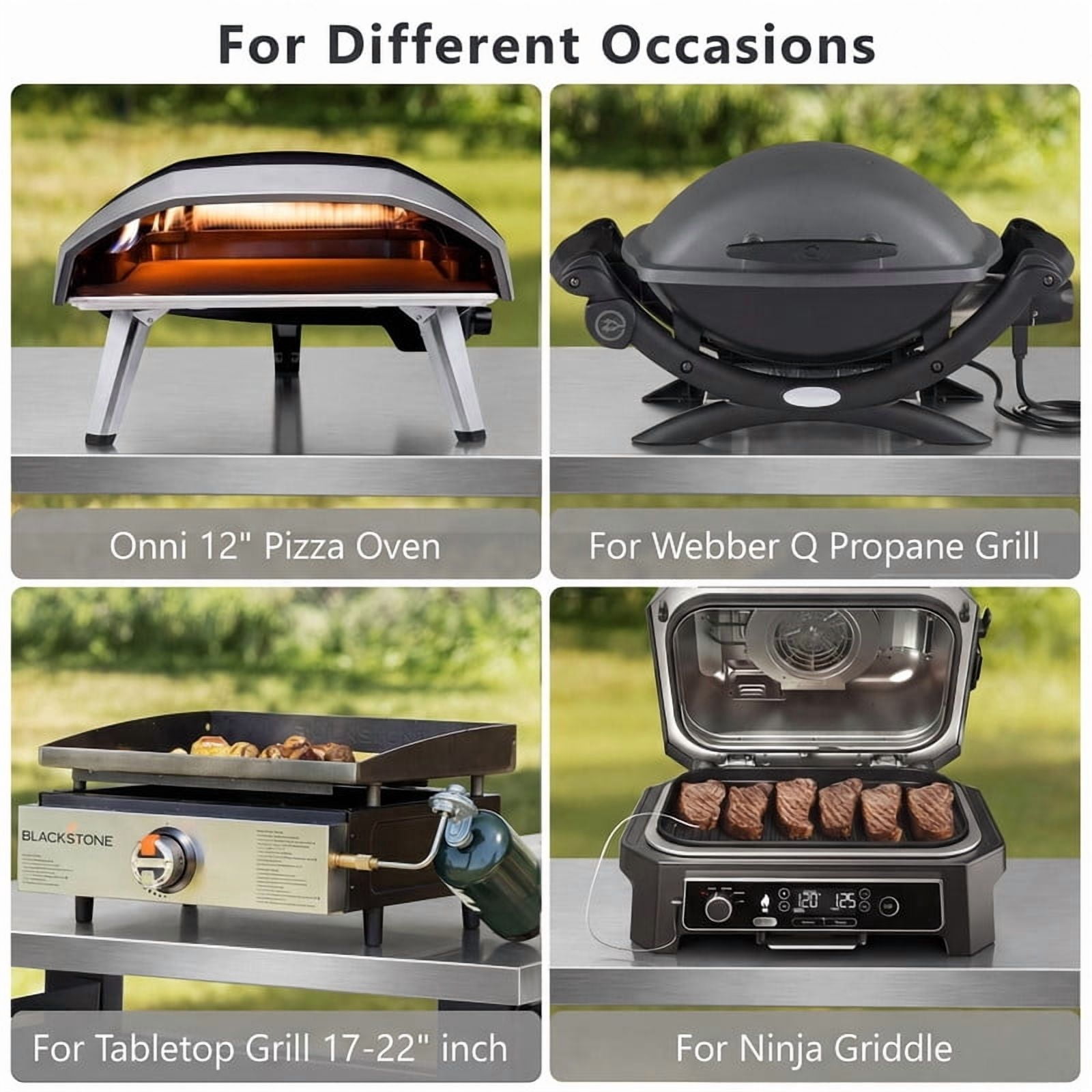 Outdoor Grill Cart with Stainless Steel Top, Outdoor Bar Cart Prep Table Pizza Oven Table with Wheels, Spice & Paper Rack