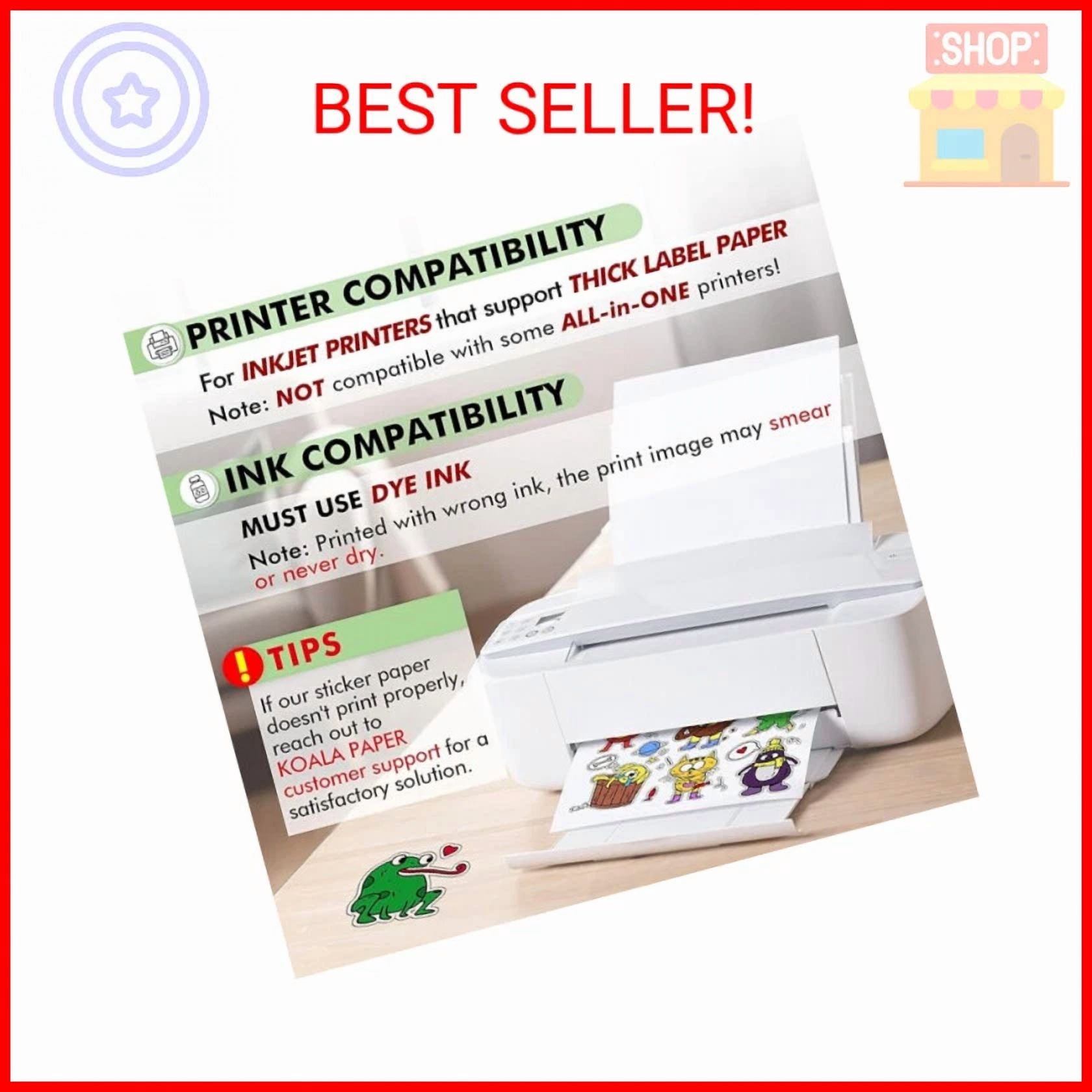 CRESTIN- Koala Clear Sticker Paper For Inkjet Printer - Waterproof Printable Vinyl Sticke