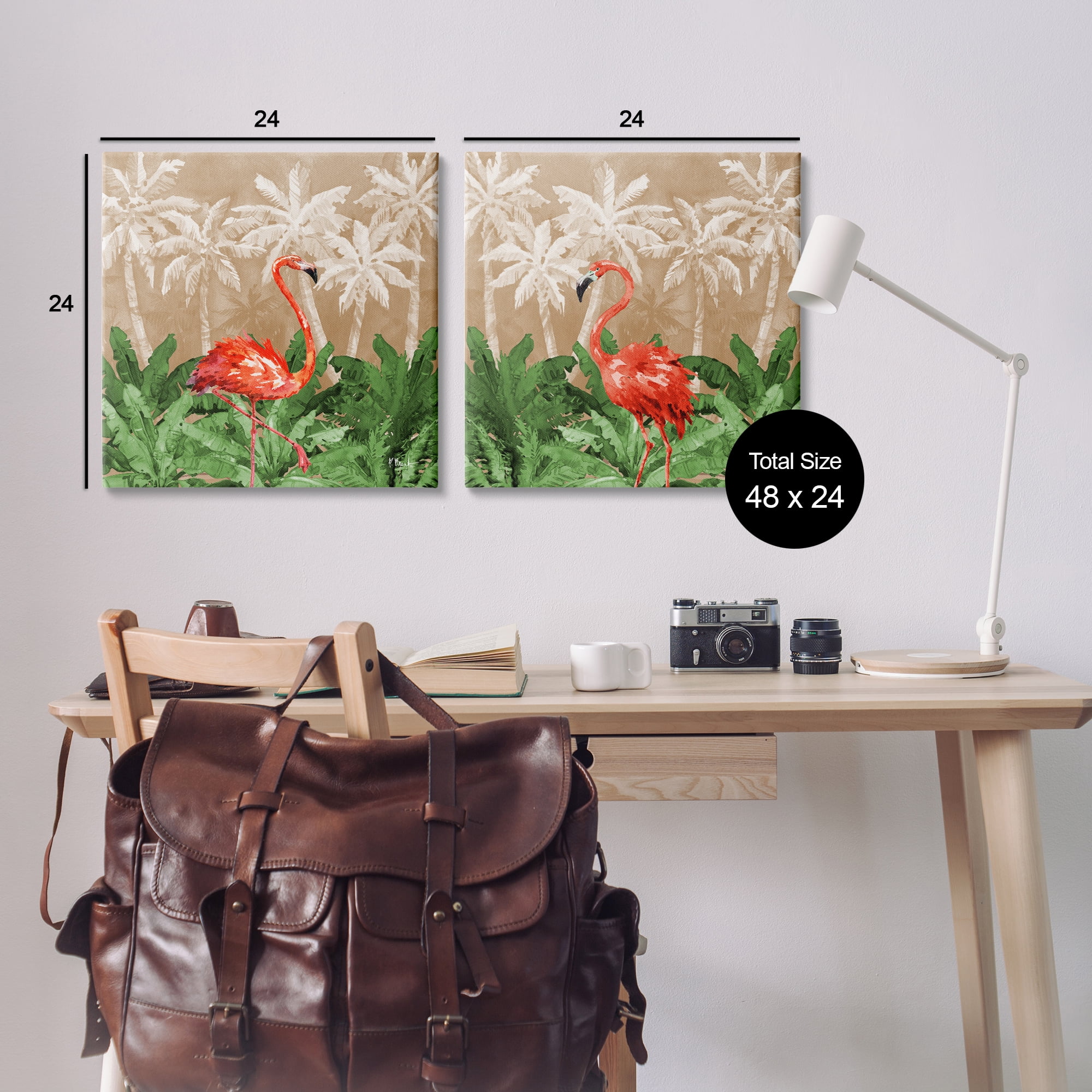 Stupell Industries Flamingoes in the Jungle Animals Painting Wrapped Canvas Art Print Wall Art, 24 x 24, Set of 2