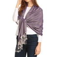 thumbnail image 3 of Sakkas Carine Reversible Soft Solid Slight Shimmer Pashmina/ Shawl/ Wrap/ Stole - Silver/purple - One Size Regular, 3 of 5