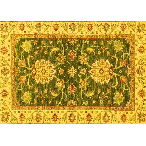 Ahgly Company Machine Washable Indoor Rectangle Oriental Yellow Traditional Area Rugs, 5' x 7'