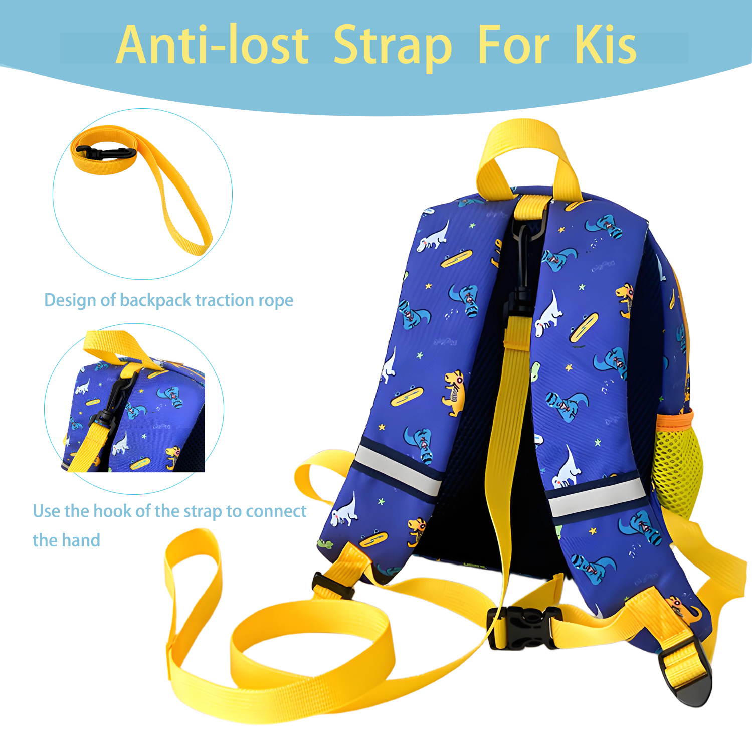 Mochilas para niños pequeños de 2 a 4 años, para escuela, lindas, para kindergarten y preescolar, con estampado de dinosaurio (azul) 5