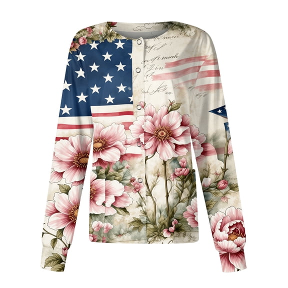 Patriotic Scrub Jackets Women 250th Anniversary Usa Nurse Uniforms Long Sleeve Crew Neck Nursing Working Uniform with Pockets