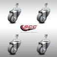 thumbnail image 2 of 3 Inch SS Thermoplastic Rubber Wheel Swivel ½ Inch Threaded Stem Caster Set SCC, 2 of 2