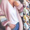 thumbnail image 3 of Cárdigan de punto de mohair para mujer, abrigo de suéter con manga farol a rayas de Color caramelo, 3 of 4