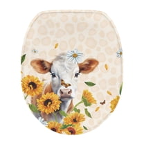 ZIATUBLE Sunflowers Cow Toilet Lid Cover Cute Standard Toilet Lid Covers for Bathroom Machine Wash Round Toilet Seat Lid Covers Toilet Lid Seat Protector Cover