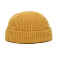 thumbnail image 2 of dianhelloya Warm hat Unisex Winter Hat Knitted Warm Thick Elastic Anti-slip Regular Fit Solid Color Folded Edge Round Dome Top Women Men Cycling Cap Beanie Dark Yellow, 2 of 8