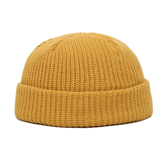 Unisex Winter Hat Knitted Warm Thick Elastic Anti-slip Regular Fit Solid Color Folded Edge Round Dome Top Women Men Cycling Cap Beanie