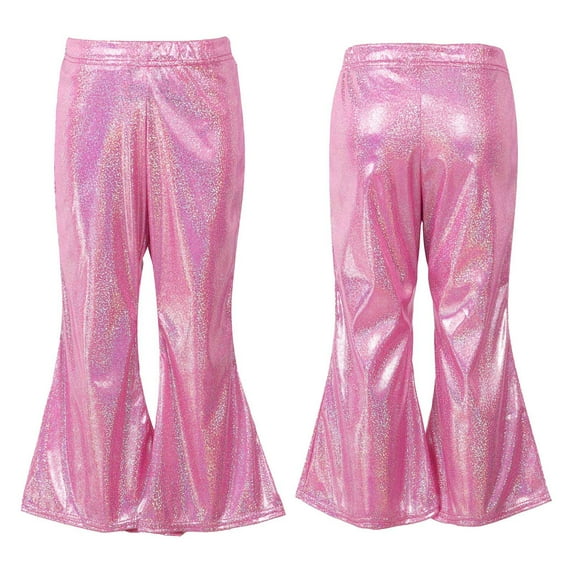 MSemis Girls Shiny Metallic Flare Pants Bell Bottom Wide Leg Trousers Dancewear