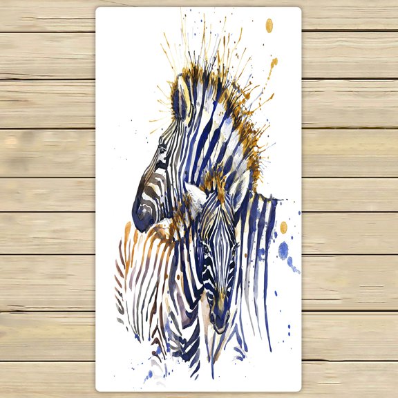 PHFZK Watercolor Towel, African Zebras Blue Hand Towel Bath Bathroom Shower Towels Beach Towel 30x56 inches