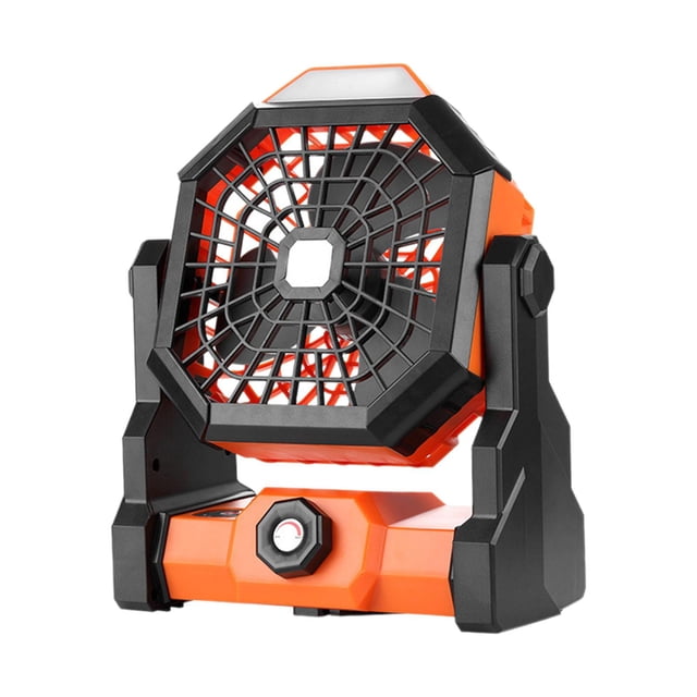 Ventilador de Camping con linterna LED, ventilador para tienda, ventilador para exteriores, inalámbrico, recargable por USB con gancho para colgar, Naranja
