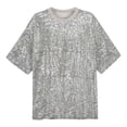 thumbnail image 5 of Stamzod Women's Sparkly Sequin Top Round Neck Short Sleeve Party Shirts Dressy Casual Tee Blouses Fashion Clothing Beige E L, 5 of 8