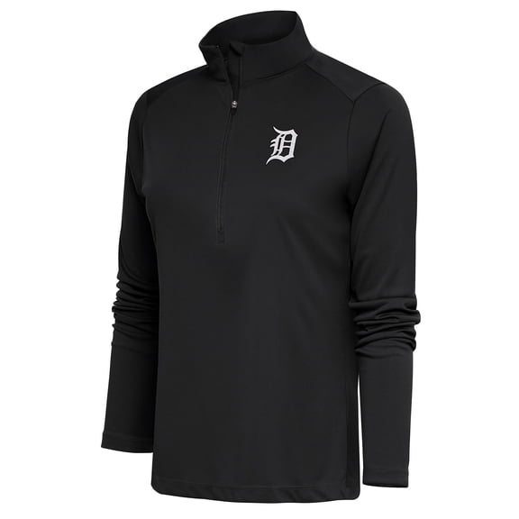 Women's Antigua  Gray Detroit Tigers Brushed Metallic Tribute Half-Zip Pullover Top