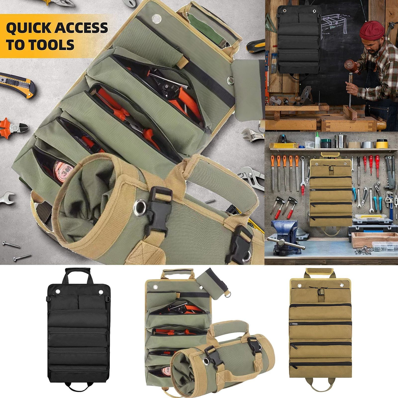 Heavy-Duty 1000D Tool Roll Bag – 40x30cm Foldable Organizer for Mechanics, Travel & Emergency Kits