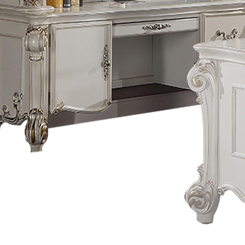 ACME Vendome Wooden Computer Desk and Hutch in Antique Pearl