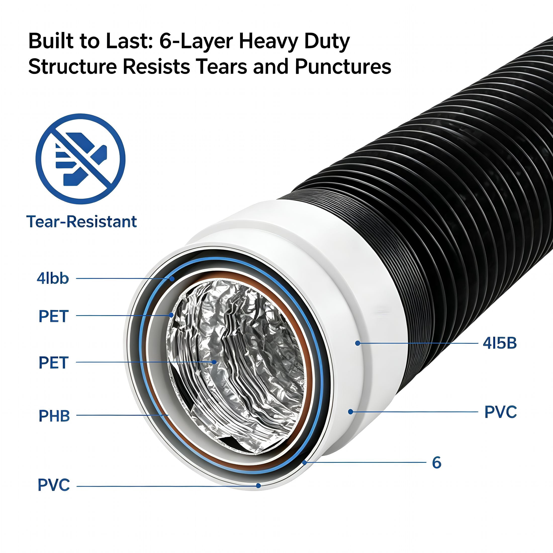 HIBIBUD 4" X 8Ft Flexible Dryer Vent Hose,6-Layer Aluminum Duct W/ Rubber Seals & Clamps,Heat-Resistant Exhaust Hose for Tight Spaces,Universal Dryer Vent Kit