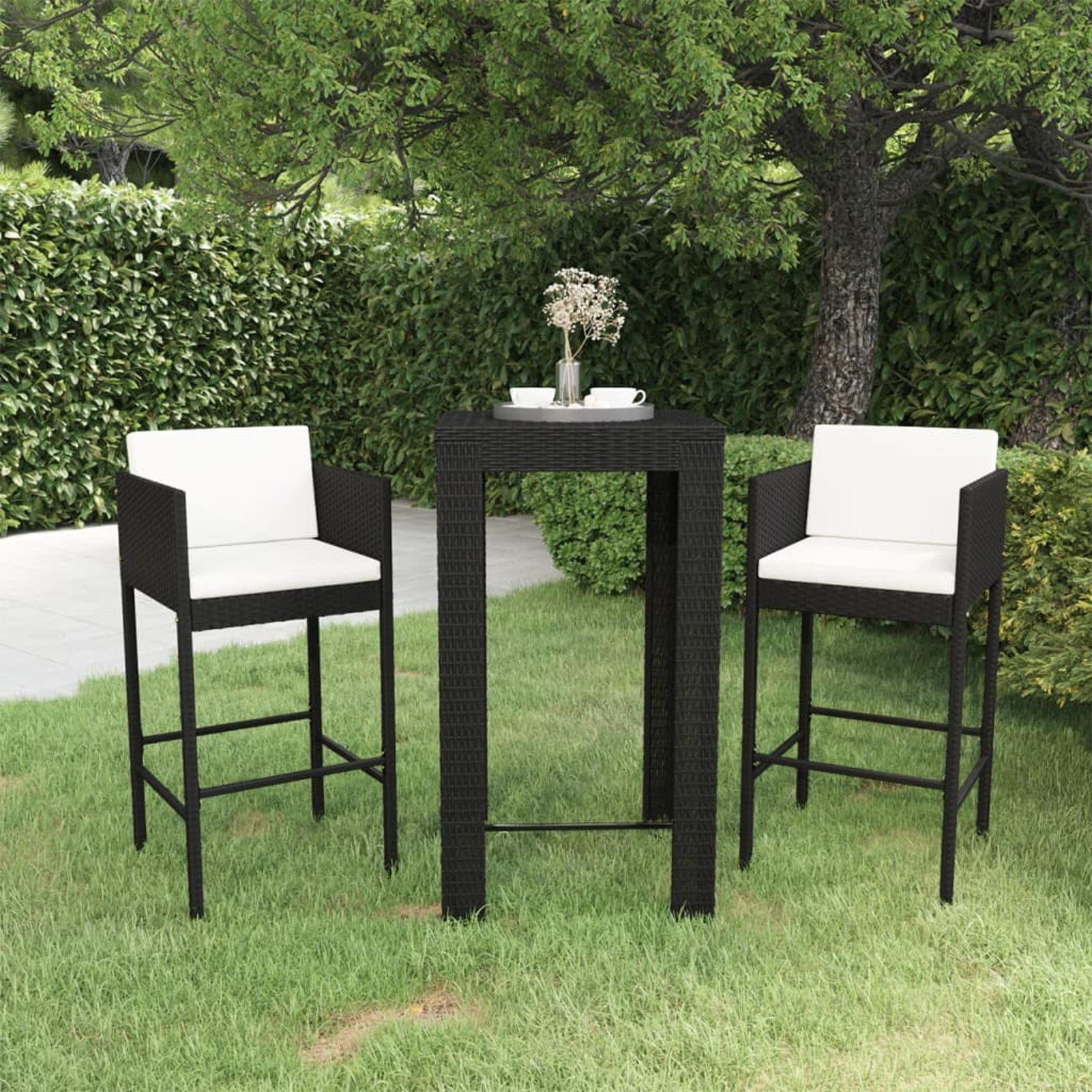 Dcenta 3 Piece Patio Bar Set Table and 2 Stool Chairs with Cushion and