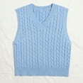 thumbnail image 4 of Ediodpoh Women Loose Knitted Cable Vest Pullover V Neck Vest Large Size Sweater Vest for Women Knit Blue XL, 4 of 5