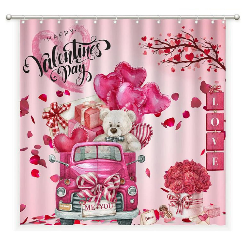 Rustic Shower Curtain Set Valentine Truck Gnome Rose Bath Curtain 12