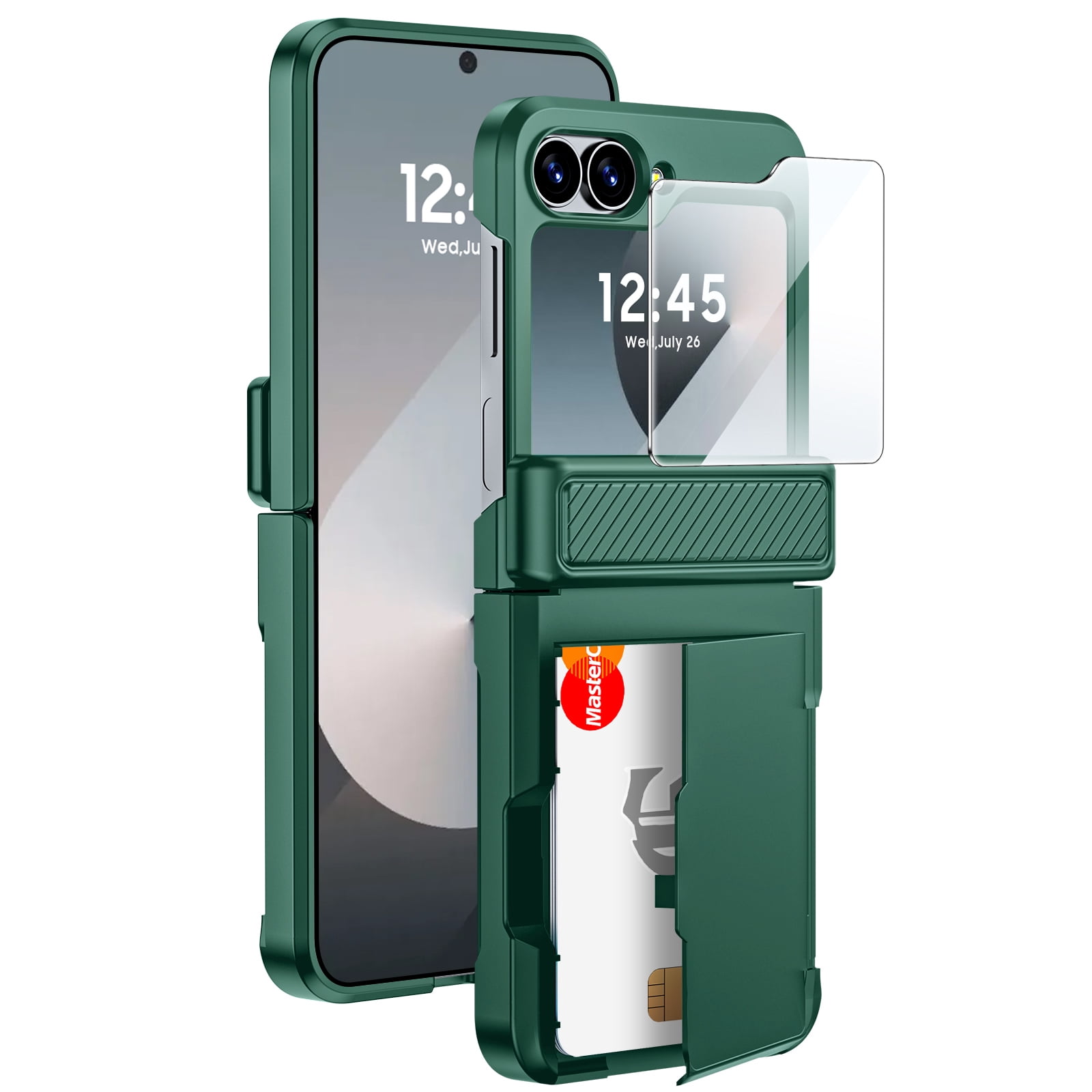 Oupeigar for Samsung Galaxy Z Flip 6/7FE Phone Case with Card Holder[RFID Blocking],Hinge Protection,Screen Protector,Shockproof Case-Green