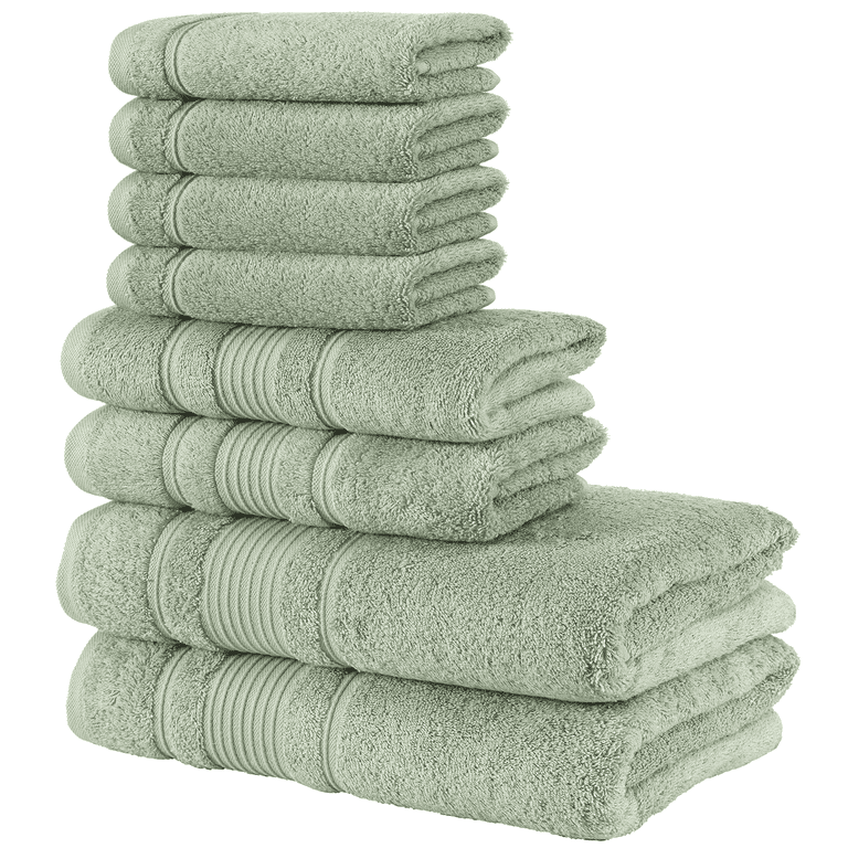 Qute Home Spa & Hotel Towels 8 Piece Towel Set, 2 Bath Towels, 2 Hand Towels,  and 4 Washcloths - Green 