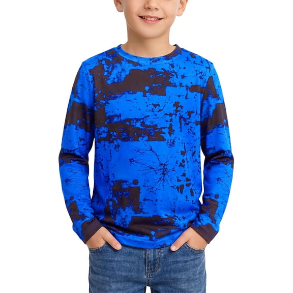 Abcomgle Long Sleeve Shirts for Boys 10-12 Crewneck Winter T-Shirts for Boys Fashion Basic Boys Tops Loose 3D Print Shirts for Boys