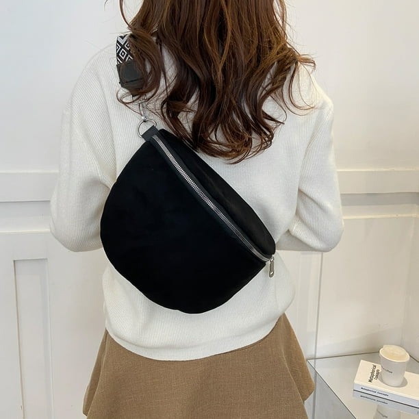 Rinonera para mujer Bolso de pecho con correa ancha ajustable Bolso tipo cartera elegante Negro