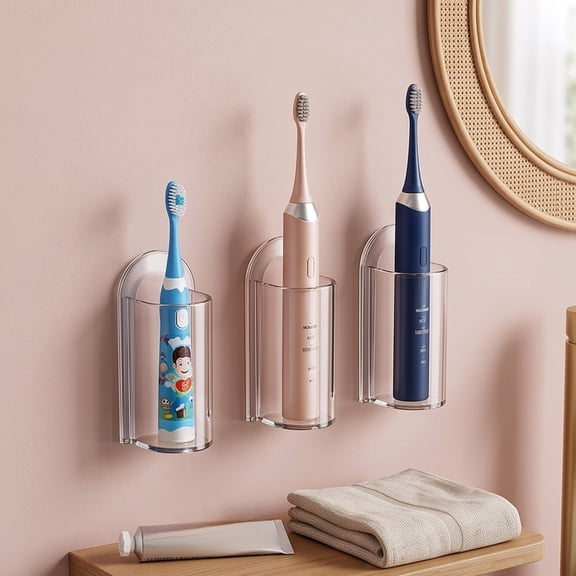 Clear Acrylic Toothbrush Holder Self-Adhesive Bathroom Wall Toothpaste Organizer with Drain Base No Drill Wall Mounted Minimalist Bathroom Storage Rack