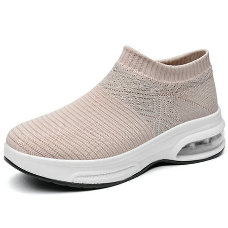

huanledash Women Walking Shoes Sock Sneakers Slip On Air Cushion Platform Tennis Trainers