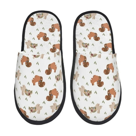 Balery Rabbit And Squirrel Slient Indoor Furry Fleece Comfort House Shoes Soft Non-Slip Home Shoes Cotton slippers House Slippers-- Medium
