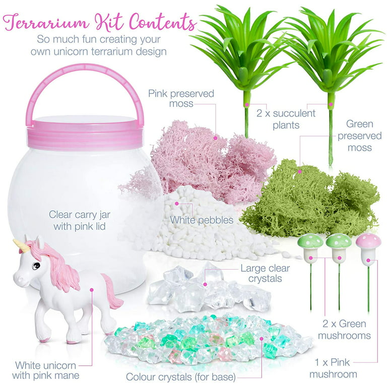 MINGKIDS Unicorn Gifts for 4-12 Year Old Girls,Light-up Unicorn Terrarium  Kit with Greeting Card,DIY Fairytale Magic Garden for Girls Crafts for Kids  Ages 8-12,4 5 6 7 Year Old Girl Easter Gifts 