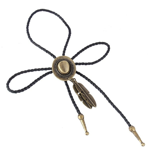 Corbata bolo de rodeo de vaquero occidental para hombre Pluma de latón antiguo