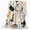 thumbnail image 2 of Watercolor Cats With Yarn Flowers Birds And Fall Living Room Scene Whimsical Art Flannel Blanket For Cat Fans, Soft Warm Home Decor For Bedroom Living Room Thanksgiving Gift, 2 of 9