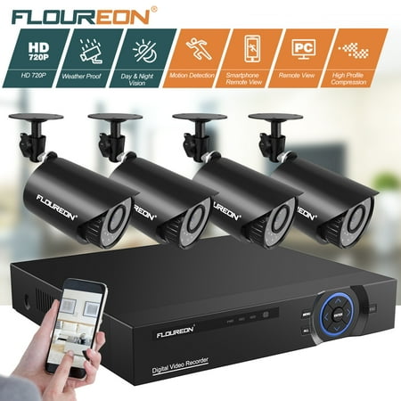 Philips Crystal Vision FLOUREON 4CH Full 720P Security Camera 5 in 1 Digital Video Recorder with 4PCS HD-AHD Camera Crystal Night Vision (No Hard Drive) ()