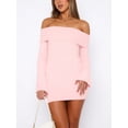 thumbnail image 2 of xiaxaixu Robe Moulante à Manches Longues pour Femmes Couleur Unie Épaules Dénudées Robe de Soirée Mini pour Plage Cocktail Club Mode Urbaine, 2 of 6
