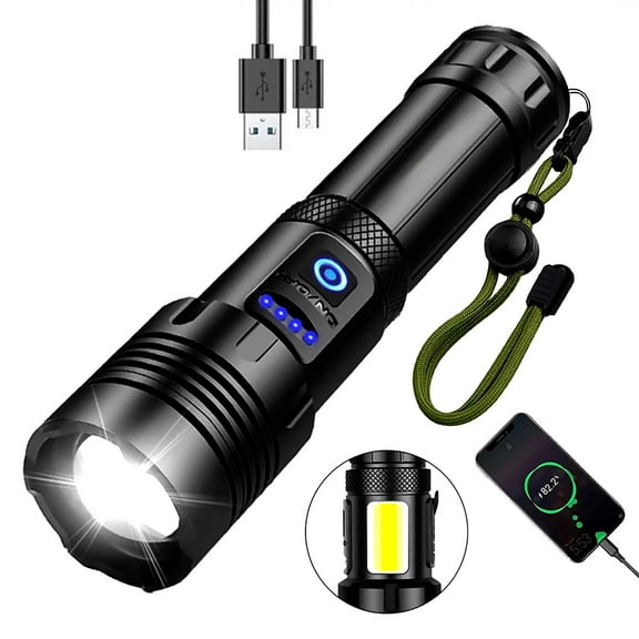 15000 Lumen Powerful Rechargeable Flashlight,,USB Rechargeable IPX6 Waterproof Searchlight,7 Modes LED Flashlight for Hiking,Camping,Outdoor Sports