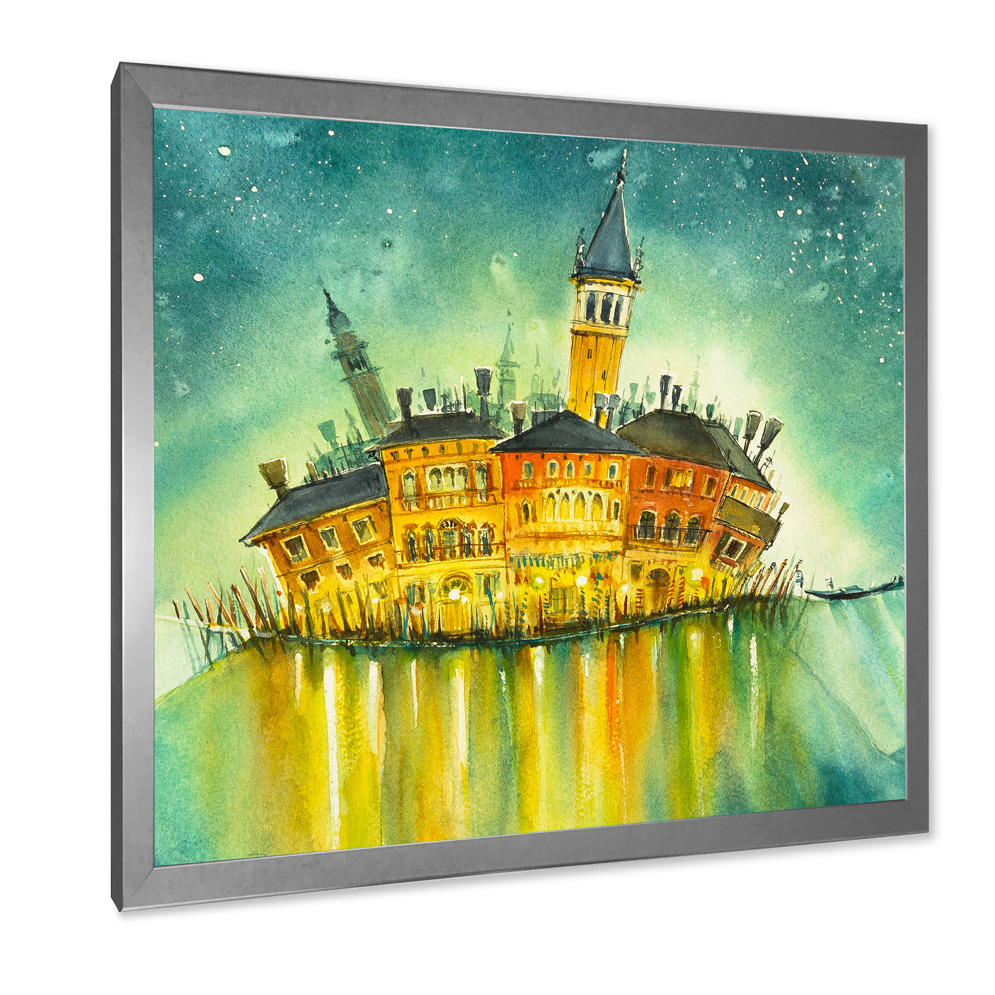 Designart 'Portrait of Idyllic Island of Venice At Night' Modern Framed Art Print