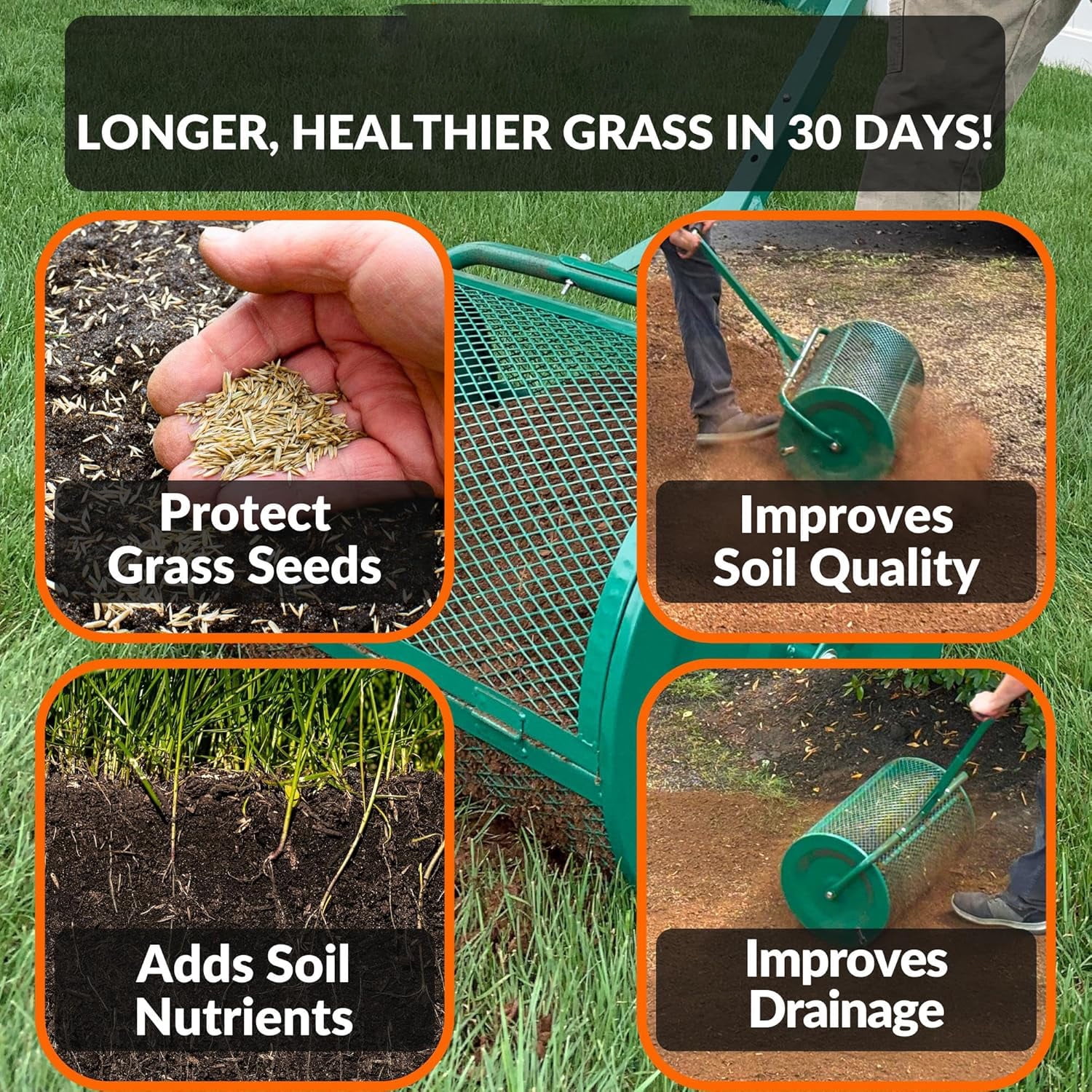 24 Inch Compost Spreader Roller for Peat Moss, Top Soil, Sand, Manure & Mulch