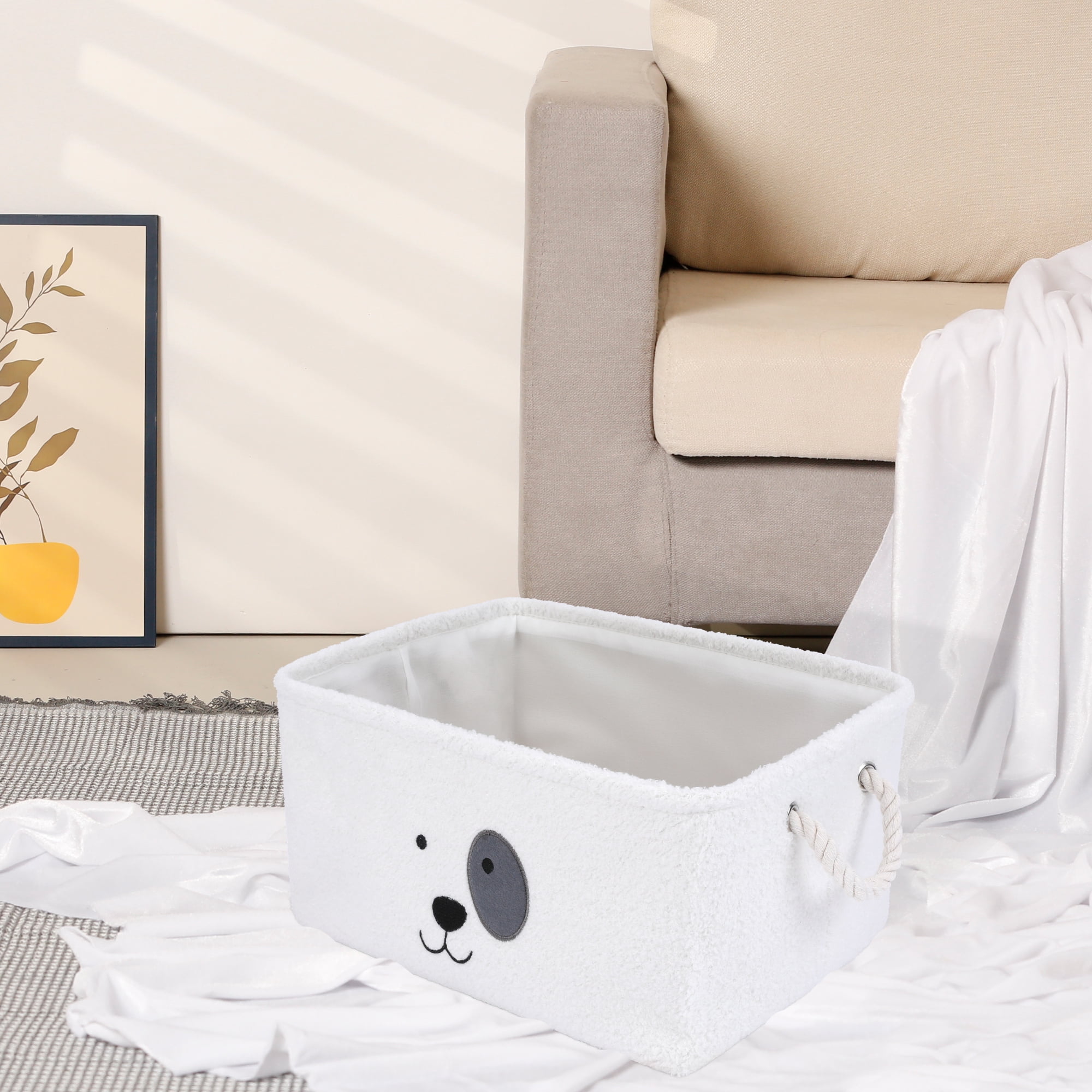 Unique Bargains Storage Cube Cotton Storage Bin with Handles for Closet Organizers White