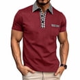 thumbnail image 2 of Afuyipoi Men Polo Shirt with Button Pockets Casual Half-buttoned Plaid Lapel Shirts,Wine L, 2 of 8