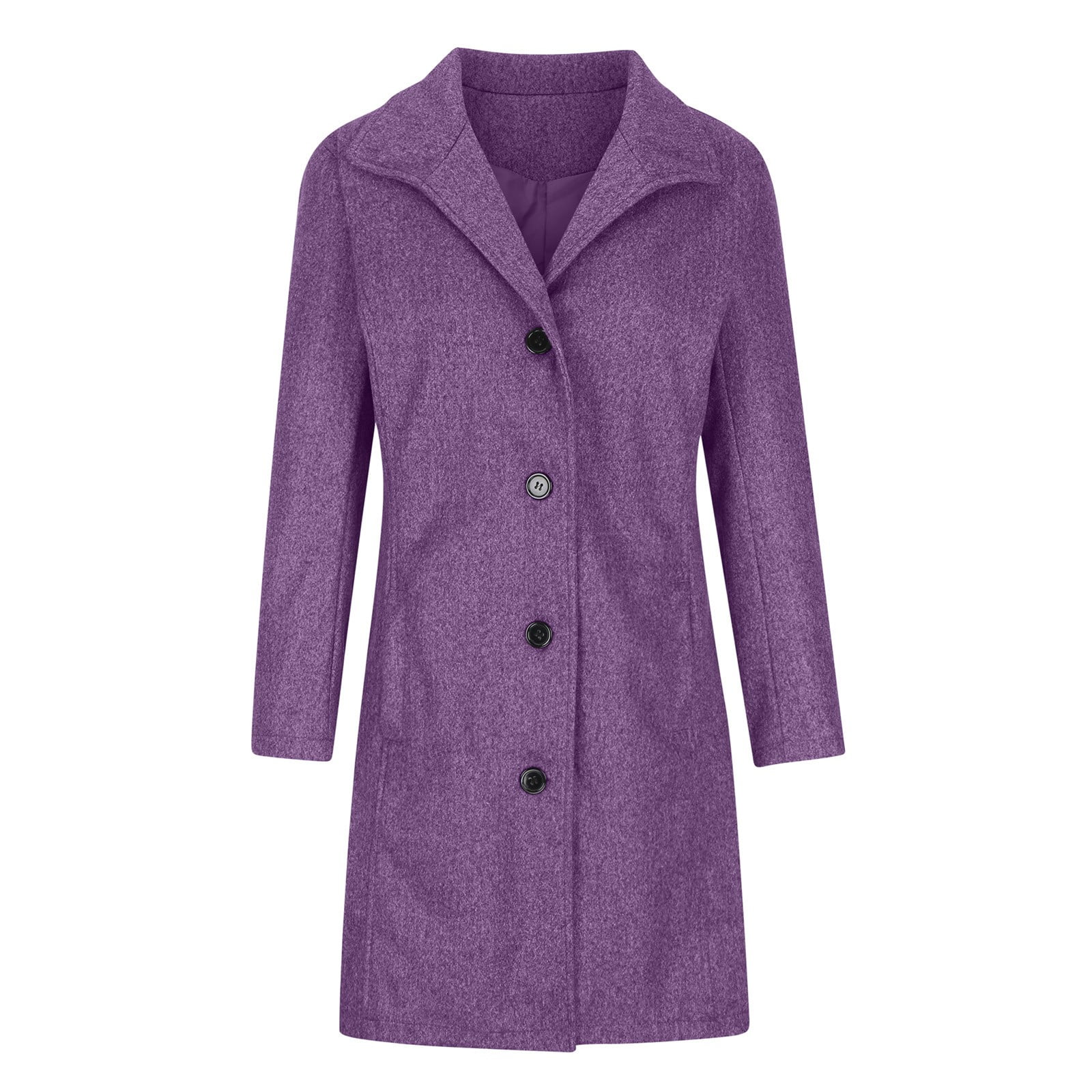 FNFYFH Fleece Peacoats for Women Wool Blend Notched Lapel Single Breasted Coat Winter Button Long Sleeve Jackets Outerwear 2025 Warm Overcoats with Pockets XXL
