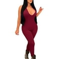 thumbnail image 1 of Gibobby pantalones siameses de pierna ancha Mono multicolor informal deportivo delgado con cuello colgante y nalgas sin espalda para mujer(Vino， L), 1 of 5