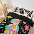 thumbnail image 2 of Erosebridal Colorful Rabbit Duvet Cover Set for Kids, Groovy Daisy Floral Bedding Full, Black Reversible, 3pcs 1 Duvet Cover and 2 Pillowcases, No Comforter, 2 of 6