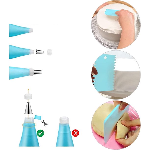Kit de inicio para hornear, herramientas de decoración de pasteles, dispensadores de glaseado, estuche de almacenamiento (1 juego, azul)