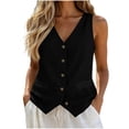 thumbnail image 3 of Cotton Linen Vest Tops for Women, Button Down Sleeveless Shirts, Business Casual Tank Vests Top Summer Fashion 2026 （Black,L）, 3 of 6