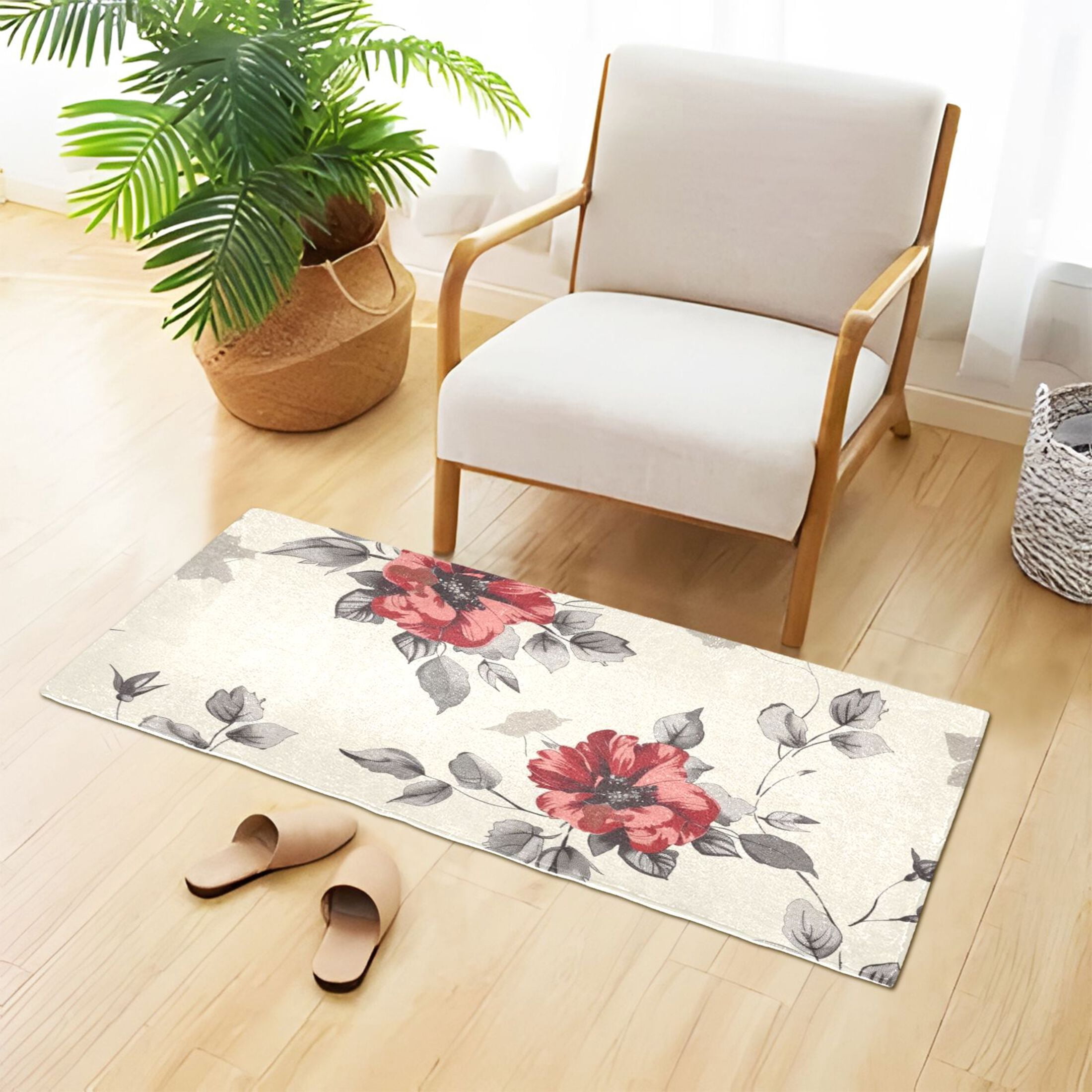 Bath Mat Soft Plush Non-Slip Absorbent Bathroom Rugs 39"x20" Watercolor Floral Flower